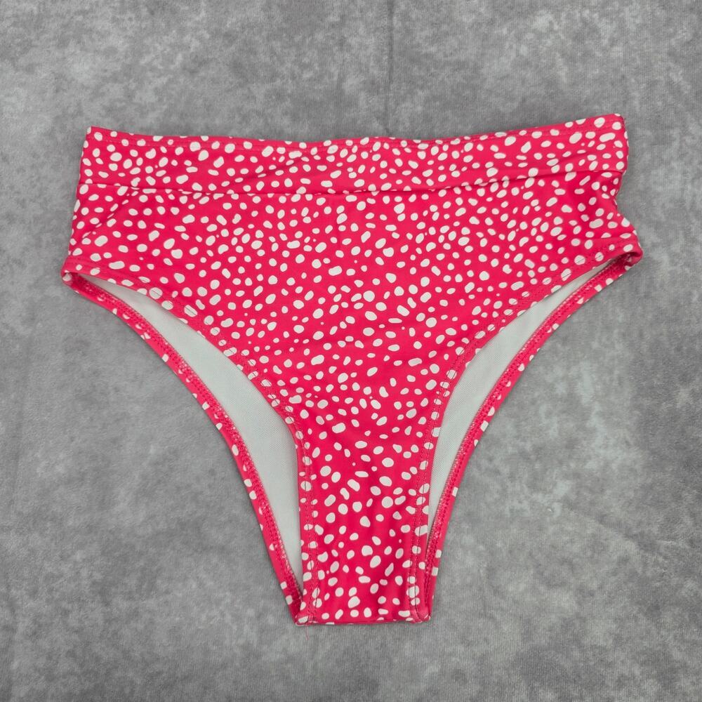 Pink White Polka Dot Cheeky Medium Bikini Bottom Swimwear